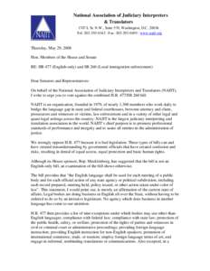 National Association of Judiciary Interpreters & Translators 1707 L St. N.W., Suite 570, Washington, D.C[removed]Tel: [removed] · Fax: [removed] · www.najit.org  Thursday, May 29, 2008