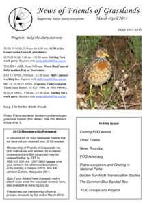 News of Friends of Grasslands Supporting native grassy ecosystems March-April 2013 ISSN[removed]