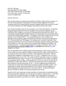 Kristi Izzo, Secretary New Jersey Board of Public Utilities ATTN: BPU Docket Number: EO12010025 44 S. Clinton Ave., 9th floor, P.O. Box 350 Trenton, NJ[removed]Dear Ms. Kristi Izzo: