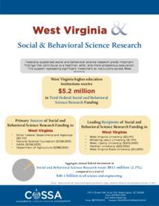 West Virginia Social & Behavioral Science Research Federally-supported social and behavioral science research yields important findings that contribute to a healthier, safer, and more prosperous population. This support 