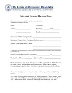 Intern and Volunteer Placement Form