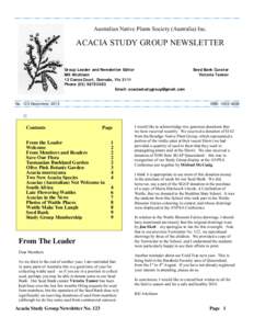 Australian Native Plants Society (Australia) Inc.  ACACIA STUDY GROUP NEWSLETTER Group Leader and Newsletter Editor Bill Aitchison 13 Conos Court, Donvale, Vic 3111