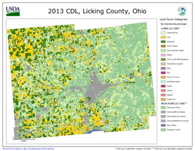 2013 CDL, Licking County, Ohio Land Cover Categories (by decreasing acreage) AGRICULTURE* Grass/Pasture Corn