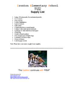Ironton Elementary School[removed]3rd Grade Supply List 