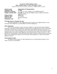 Annual List of Rule-Making Activity Rules Adopted January 1, 2013 to December 31, 2013 Prepared by the Secretary of State, pursuant to 5 MRSA, §8053-A, sub-§5 Agency name: Umbrella-Unit: Statutory authority: