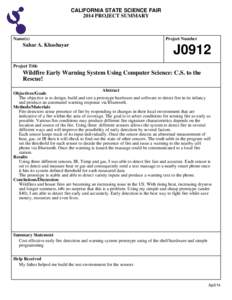 CALIFORNIA STATE SCIENCE FAIR 2014 PROJECT SUMMARY Name(s)  Sahar A. Khashayar