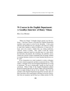 Writing Across the Curriculum, Vol. 9: AugustW-Courses in the English Department: A Goodbye Interview of Henry Vittum Mary-Lou Hinman