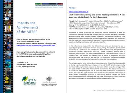 Abstract MTSRF Project Number 4.9.6b Local conservation planning and spatial habitat prioritization: A case study from Mission Beach, Far North Queensland