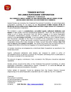 TENDER NOTICE SRI LANKA RUPAVAHINI CORPORATION TENDER NO: [removed]