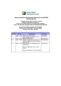 National Statistics Harmonisation Steering Group (NSHSG) Meeting Agenda: Thursday 31st July 2014 at 10:00 tohrs Meeting to take place via audio link Room 1121 has been booked for Titchfield based ONS staff Room 1.