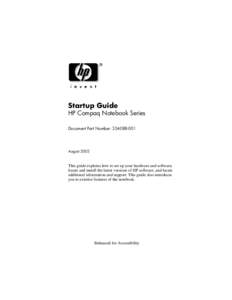 Startup Guide HP Compaq Notebook Series Document Part Number: [removed]