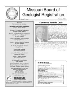 Missouri Board of Geologist Registration October, 1999 Volume 1, Issue 1 Governor