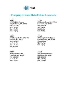 Company Owned Retail Store Locations
