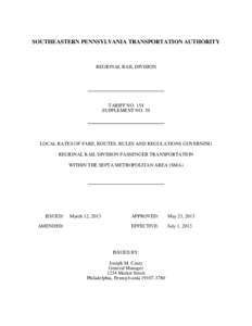 SOUTHEASTERN PENNSYLVANIA TRANSPORTATION AUTHORITY  REGIONAL RAIL DIVISION _______________________________ TARIFF NO. 154