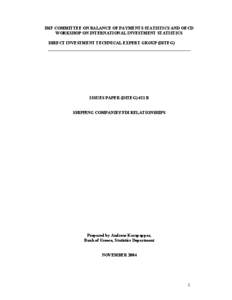 IMF Committee on Balance of Payments Statistics and OECD Workshop on International Investment Statistics, Direct Investment Technical Expert Group (DITEG) -- Issues Paper (DITEG) #21 B: Shipping Companies’ FDI Relation