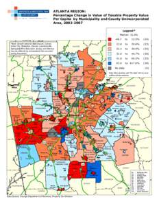 ATLANTA REGION: Percentage Change in Value of Taxable Property Value Per Capita by Municipality and County Unincorporated Area, [removed]Legend*