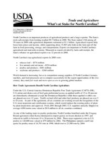 Trade and Agriculture What’s at Stake for North Carolina? U.S. Department of Agriculture Foreign Agricultural Service September 2009