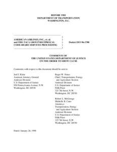 BEFORE THE DEPARTMENT OF TRANSPORTATION WASHINGTON, D.C. _________________________________________ )