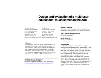 Design and evaluation of a multi-user educational touch screen in the Zoo Jan Henk Annema Jan Derboven