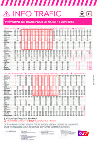 INFO TRAFIC PRÉVISIONS DE TRAFIC POUR LE MARDI 17 JUIN 2014 D  D