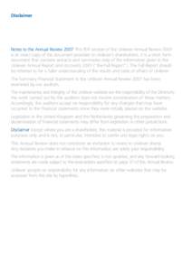 Disclaimer  Notes to the Annual Review 2007 This PDF version of the Unilever Annual Review 2007 is an exact copy of the document provided to Unilever’s shareholders. It is a short form document that contains extracts a