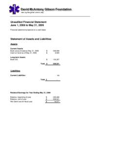 Unaudited Financial Statement June 1, 2008 to May 31, 2009 Financial statement prepared on a cash basis Statement of Assets and Liabilities Assets