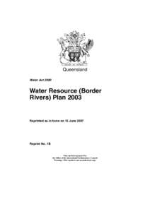 Queensland Water Act 2000 Water Resource (Border Rivers) Plan 2003