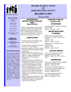 BOARD OF EDUCATION OF DORCHESTER COUNTY BOARD CLIPS