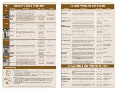 2  Special Programs and Events Ranger Guided Programs Program