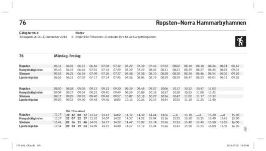76  Ropsten–Norra Hammarbyhamnen Giltighetstid
