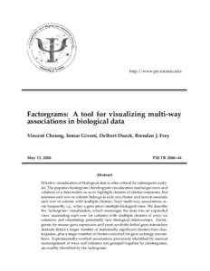 http://www.psi.toronto.edu  Factorgrams: A tool for visualizing multi-way associations in biological data Vincent Cheung, Inmar Givoni, Delbert Dueck, Brendan J. Frey