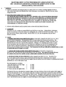 MANITOBA BEEF CATTLE PERFORMANCE ASSOCIATION INC[removed]RULES AND REGULATIONS FOR ADMITTANCE TO THE DOUGLAS BULL TEST STATION I.