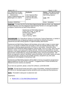 Bulletin[removed]U.S. Department of Labor Employment and Training Administration Office of Apprenticeship (OA) Washington, D.C[removed]