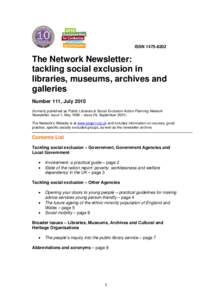 ISSNThe Network Newsletter: tackling social exclusion in libraries, museums, archives and galleries