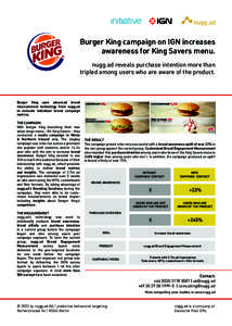 Burger King campaign on IGN increases awareness for King Savers menu. nugg.ad reveals purchase intention more than tripled among users who are aware of the product.  Burger King uses advanced brand