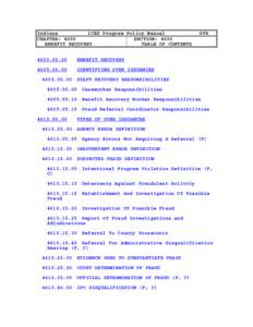 Indiana ICES Program Policy Manual CHAPTER: 4600 SECTION: 4600 BENEFIT RECOVERY TABLE OF CONTENTS