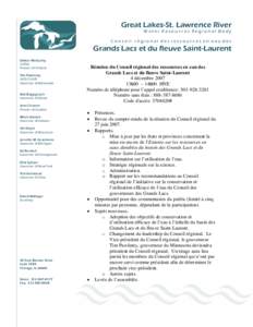 Great Lakes-St. Lawrence River Water Resources Regional Body ConseiI régional des ressources en eau des  Grands Lacs et du fleuve Saint-Laurent