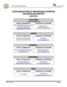 École secondaire De Mortagne  CLUBS MANDATAIRES ET RESPONSABLES SPORTIFS PAR DISCIPLINE SPORTIVE[removed]ATHLÉTISME