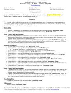 EUREKA COUNTY FAIR BOARD PO Box[removed]Eureka, NV[removed]Telephone: [removed]removed] Lynn Conley, Chair Amy Damele, Vice Chair