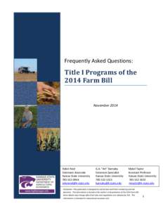 Frequently Asked Questions:  Title I Programs of the 2014 Farm Bill  November 2014