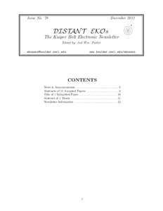 Issue No. 78  December 2011 DISTAN T EKOs The Kuiper Belt Electronic Newsletter