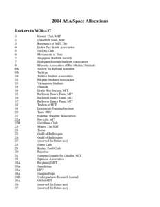 2014 ASA Space Allocations Lockers in W20[removed]