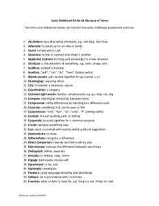 Early Childhood ISTAR-KR Glossary of Terms The terms and definitions below are found in the early childhood assessment matrices. 1. AB Pattern: two alternating attributes, e.g. red, blue, red, blue 2. Advocate: to speak 