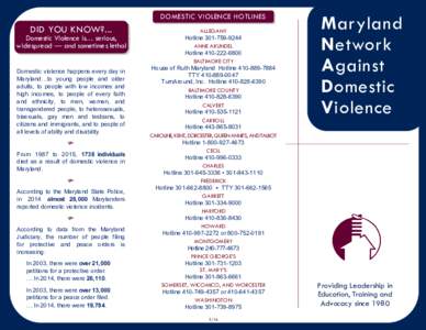 DOMESTIC VIOLENCE HOTLINES  DID YOU KNOW?... Domestic Violence is… serious, widespread — and sometimes lethal