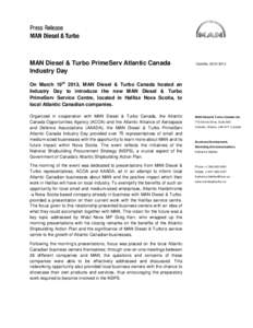 MAN Diesel & Turbo PrimeServ Atlantic Canada Industry Day Oakville, [removed]2013