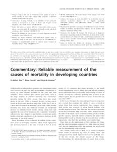 CAUSE-OF-DEATH STATISTICS IN URBAN CHINA 22 Wang L, Yang G, Ma J et al. Evaluation of the quality of cause of death statistics in rural China using verbal autopsies. J Epidemiol Commun Health 2006; (In press).