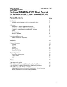 National Park Service U.S. Department of the Interior National NAGPRA Draft Report Oct. 2, 2007