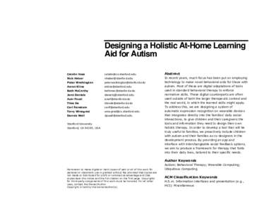 Designing a Holistic At-Home Learning Aid for Autism Catalin Voss 