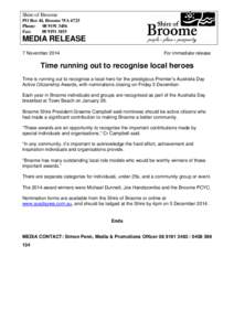 Microsoft Word - MEDIA RELEASE - Time running out to recognise our local heroes