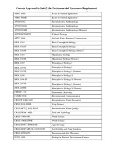 Courses Approved to Satisfy the Environmental Awareness Requirement ADSC 4010 Issues in Animal Agriculture  ADSC 4010E